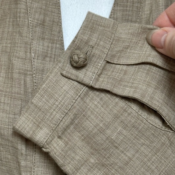 J Jill Shirt Cardigan Women 100% Linen Beige Lightweight Lagenlook Knot Buttons - Picture 6 of 10
